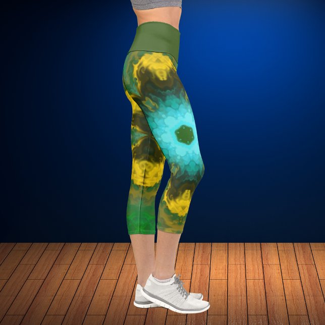 Psychedelische Hippie Yellow Green und Cyan-Leggin Capri Leggings (Von Creator hochgeladen)