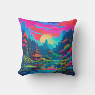 Psychedelische japanische Landschaftskunst Kissen