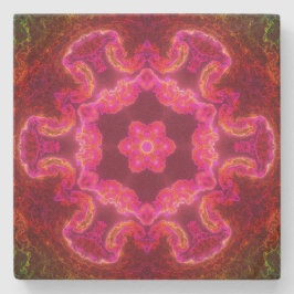 Psychedelische Kaleidoskop-Blume Rosa und Grün Steinuntersetzer