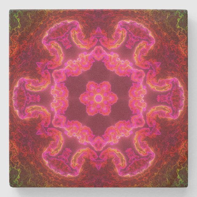 Psychedelische Kaleidoskop-Blume Rosa und Grün Steinuntersetzer (Vorderseite)