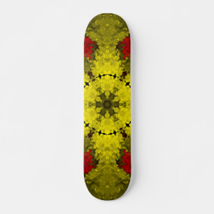 Psychedelische Kaleidoskop-Blume Rot und Gelb Skateboard