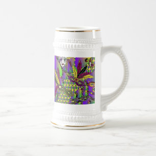 Psychedelische Karneval-Feder maskiert Bier Stein Bierglas