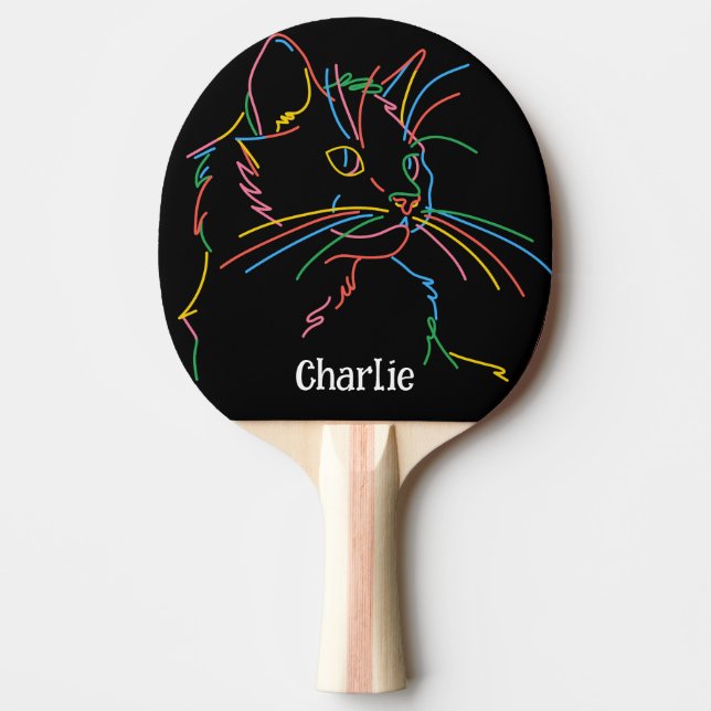 Psychedelische Katze auf Pingpongpaddel Editable N Tischtennis Schläger (Vorderseite)