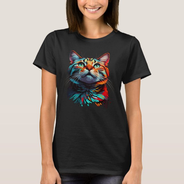 Psychedelische Katze farbig, Katze Lover T-Shirt (Vorderseite)