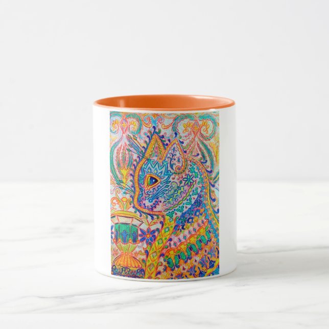 Psychedelische Katze, Louis Wain Tasse (Zentrum)