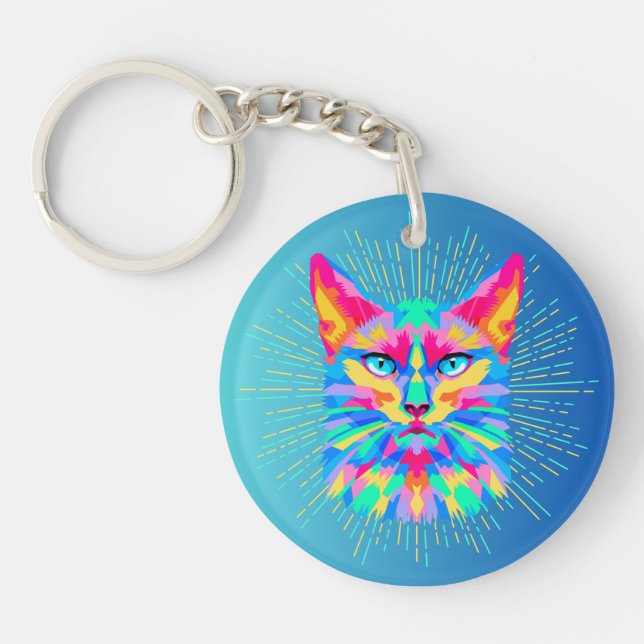 Psychedelische Katze Schlüsselanhänger (Vorderseite)