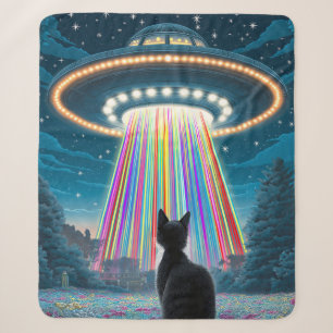 Psychedelische Katze & UFO   Lustige Alien-Entführ Sherpadecke
