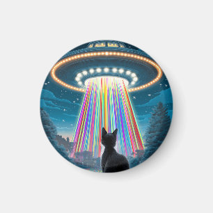 Psychedelische Katze & UFO Lustige Außerirdische Magnet
