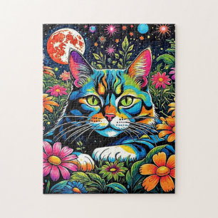 Psychedelische Katze unter Blume