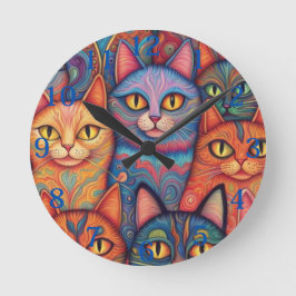 Psychedelische Katzen. Hippy, Bohemisch, BoHo Runde Wanduhr
