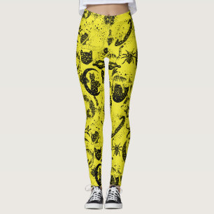 Psychedelische Katzen und etc. PSYCAT01A.Gelbe BG Leggings