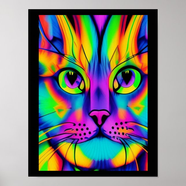 Psychedelische Katzentäuschung lila Fuchsiengrün Poster (Vorne)