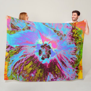 Psychedelische Kornblumenblau und Magenta Hibiskus Fleecedecke