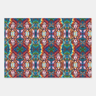 Psychedelische Kriegerfrau Geschenkpapier Set
