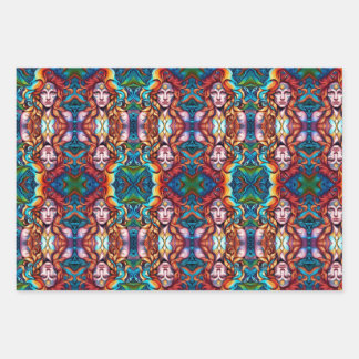 Psychedelische Kriegerfrau Geschenkpapier Set