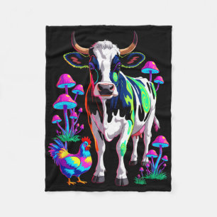 Psychedelische Kuh Huhn Pilze Bauernhof Tier Kunst Fleecedecke
