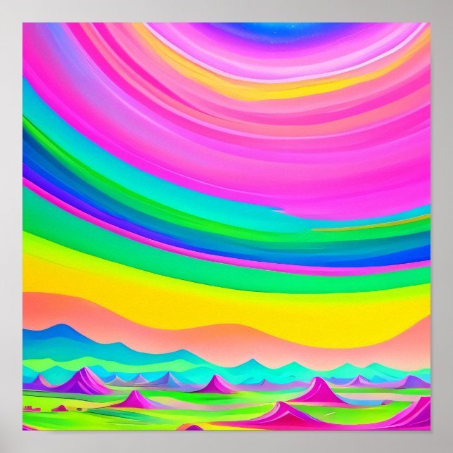Psychedelische Landschaft Rosa Grüne Kunst Poster (Vorne)
