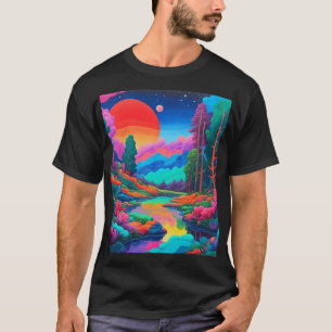 Psychedelische Landschaft rosa grüne Kunst T-Shirt