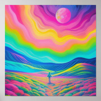 Psychedelische Landschaftsmalerei Rosa Grüne Kunst Poster