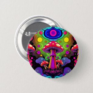 Psychedelische lebendige farbenfrohe Retro-Pilze Button