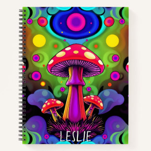 Psychedelische lebendige farbenfrohe Retro-Pilze Notizbuch