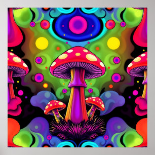 Psychedelische lebendige farbenfrohe Retro-Pilze Poster