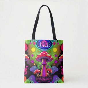 Psychedelische lebendige farbenfrohe Retro-Pilze Tasche