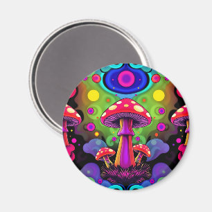 Psychedelische lebhafte farbenfrohe Retro-Pilze Magnet