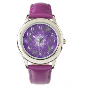 Psychedelische Lila Blume Abstraktes Fraktal Kunst Armbanduhr