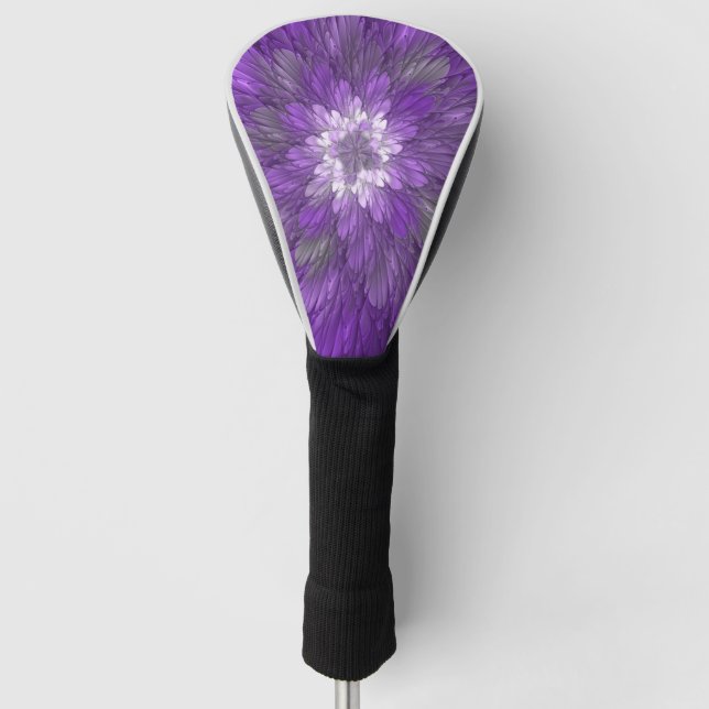 Psychedelische Lila Blume Abstraktes Fraktal Kunst Golf Headcover (Vorderseite)