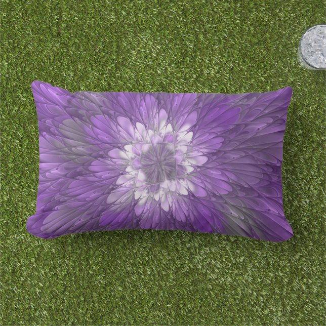 Psychedelische Lila Blume Abstraktes Fraktal Kunst Kissen Für Draußen (Gras)