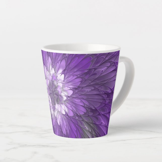 Psychedelische Lila Blume Abstraktes Fraktal Kunst Milchtasse (Rechte Ecke)