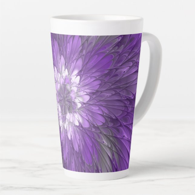 Psychedelische Lila Blume Abstraktes Fraktal Kunst Milchtasse (Rechte Ecke)