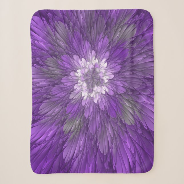 Psychedelische Lila Blume Abstraktes Fraktal Kunst Sherpadecke (Vorderseite)