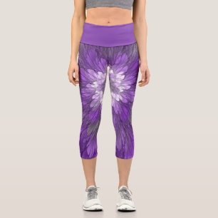 Psychedelische lila Blumen-Abstract-Fraktal-Kunst Capri Leggings