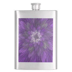 Psychedelische lila Blumen-Abstract-Fraktal-Kunst Flachmann