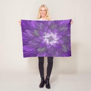 Psychedelische lila Blumen-Abstract-Fraktal-Kunst Fleecedecke