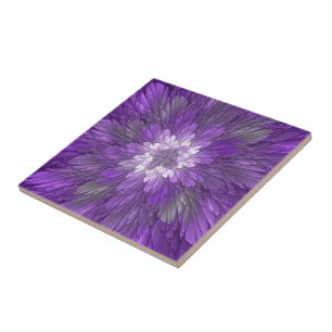 Psychedelische lila Blumen-Abstract-Fraktal-Kunst Fliese