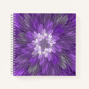 Psychedelische lila Blumen-Abstract-Fraktal-Kunst Notizbuch