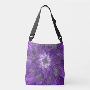 Psychedelische lila Blumen-Abstract-Fraktal-Kunst Tragetaschen Mit Langen Trägern