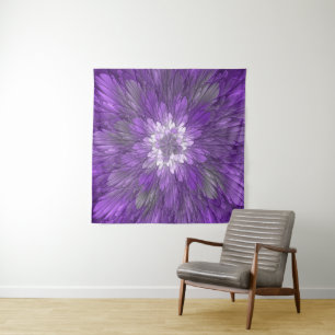 Psychedelische lila Blumen-Abstract-Fraktal-Kunst Wandteppich