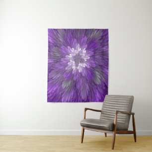 Psychedelische lila Blumen-Abstract-Fraktal-Kunst Wandteppich