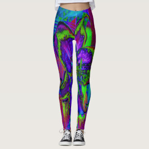 Psychedelische lila und limettengrüne Lilienblüte Leggings