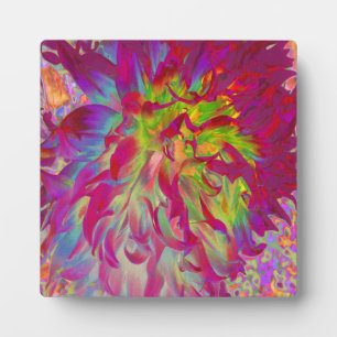 Psychedelische Magenta und gelbe Dahlienblume Fotoplatte