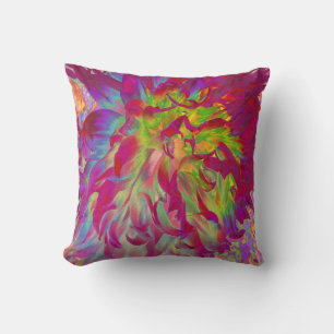 Psychedelische Magenta und gelbe Dahlienblume Kissen