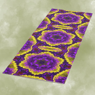 Psychedelische Mandala-Blume Gelb und Lila Yogamatte