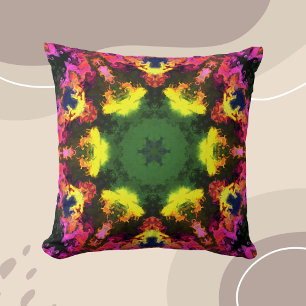 Psychedelische Mandala-Blume Rosa Gelb und Grün Kissen