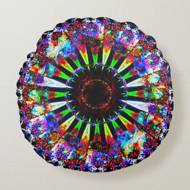 Psychedelische Mandala-Kunst Rundes Kissen (Vorderseite)