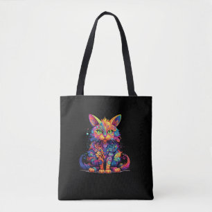 Psychedelische Manga Katze in farbenfroher Fantasi Tasche