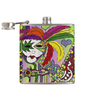 Psychedelische Mardi Gras Feder Maske Flachmann